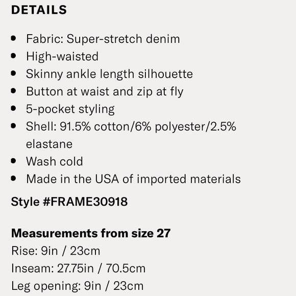 NWOT FRAME Le High Skinny Denim Film Noir Size 28 - Picture 8 of 8